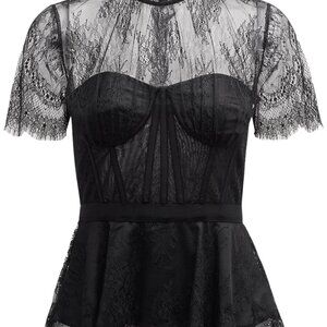 NWOT SIMKHAI Kehlani Sheer Lace Short-Sleeve Peplum Bustier Top size XS US 2